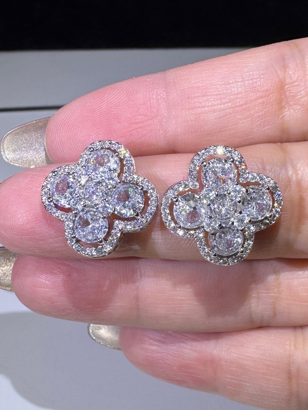 S925 Posts - Sparkling Four-Leaf Clover CZ Stud Earrings